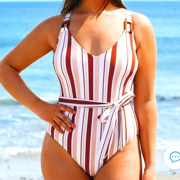 Cupshe Swim Nwt Cupshe Natalia Striped Belted One Piece Poshmark